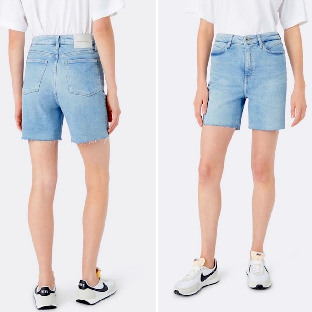 OUTLAND DENIM sz 28 Organic Cotton Jean Shorts Raw Hems 4 Pockets Relaxed Blue